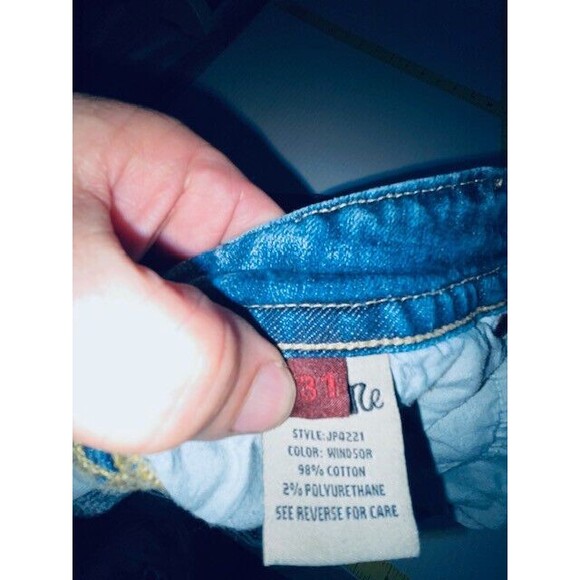 Miss Me Jeans Women's Sz 31 Blue Camo Denim Boot Cut Embellished Distressed Flap - Picture 15 of 16